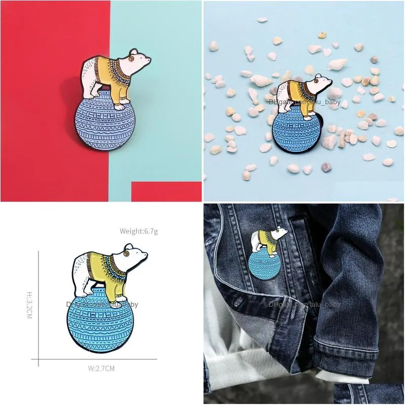 Pins Brooches Cute Polar Bear Brooch Acrobat Cartoon Animal Enamel Pin For Boys Wholesale Metal Badges Jewelry Small Fashion Clothe Dhqbv