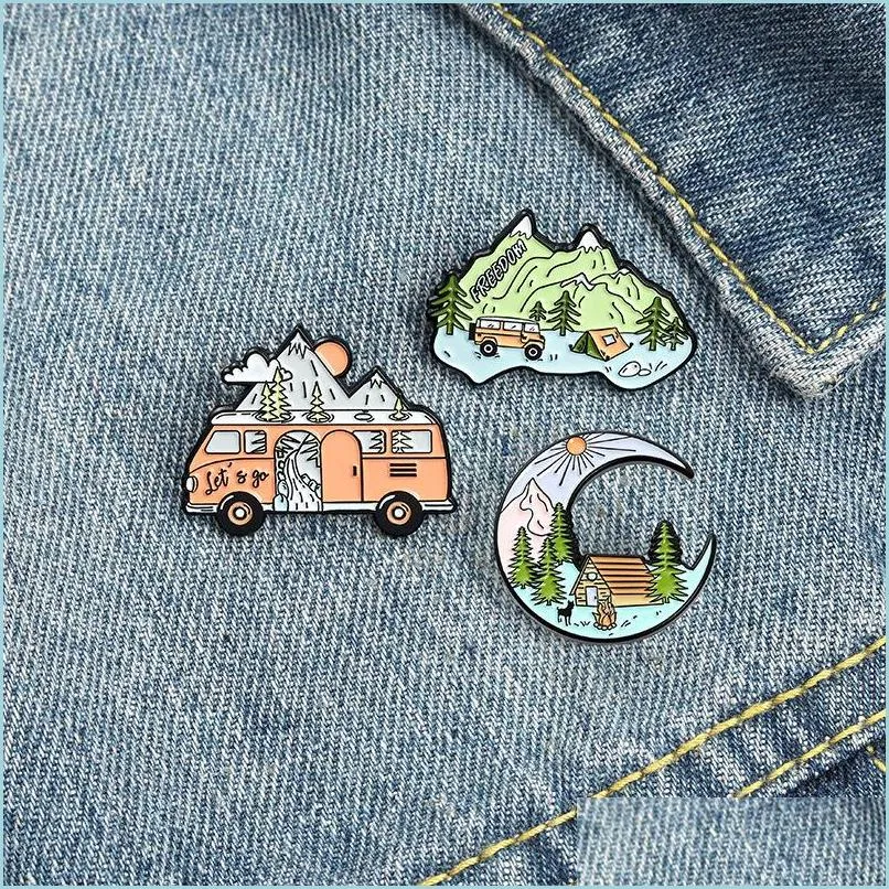 Broches Broches Voyage Voiture Montagne Émail Broches Broche Pour Femmes Mode Robe Manteau Chemise Demin Métal Drôle Broche Broches Badg Dhgarden Dheek