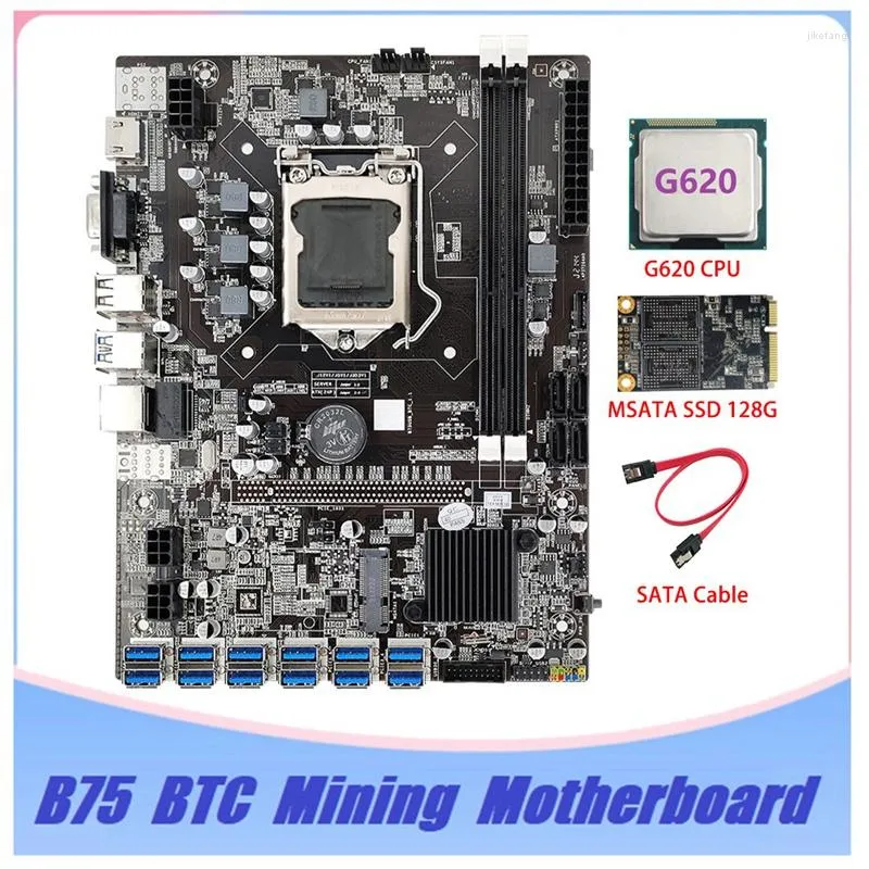 Schede madri B75 ETH Mining Scheda Madre 12 PCIE A USB MSATA DDR3 Con G620 CPU SSD 128G SATA Cavo BTC Minatore