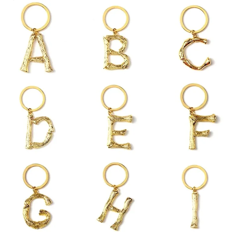 Women Keychain Alloy Big A-Z 26 Letras Titular da moda Fashion Bamboo Iniciais Charms Bag Pingente Acessórios Presentes de joias