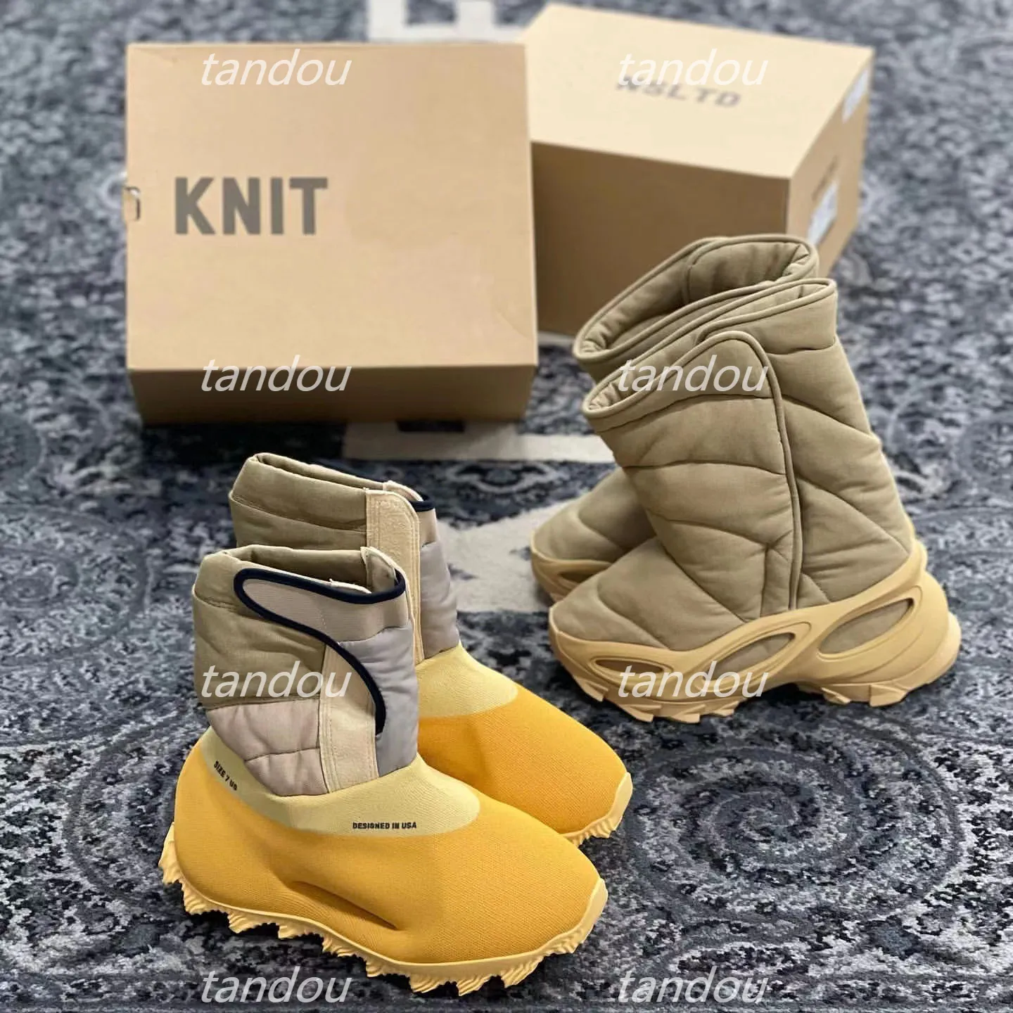 NSLTD Вязаные ботинки для бега Дизайнерские носки Ботинки Rnr Speed Khaki EVA Stone Winter Fur Snow Boot Sulphur Knitting Booites Размер 36-47