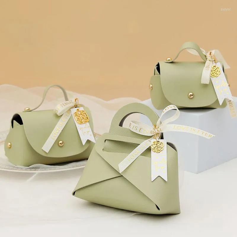 Enveloppe-cadeau pliable sac en cuir PU avec ruban Bowknot Guild Party Favors Candy Packaging Hands Sacs Birdday