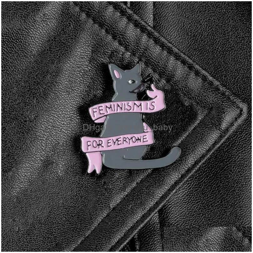 Broches Broches Chat Gris Feminismis Broche Personnalité Émail Broche En Gros Creative Métal Badges Animaux Bijoux Petit Accès À La Mode Dhwtw