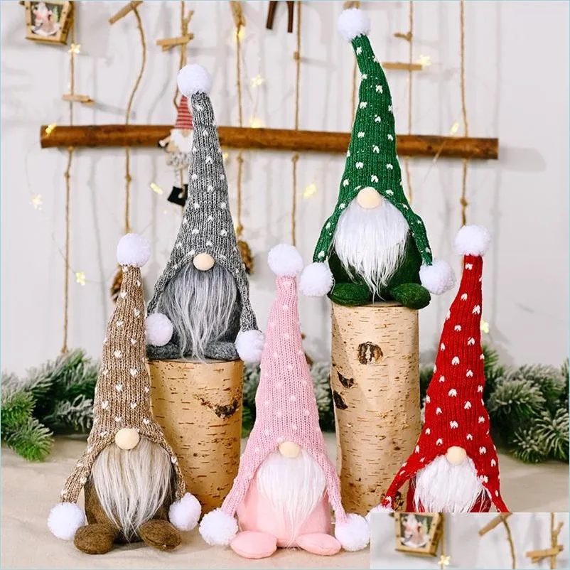 Party Favor White Beard Faceless Plush Ornaments New Party Supplies Rudolph Christmas Gnomes Forest Man Doll Green Red Knitted Cap K Dhysj