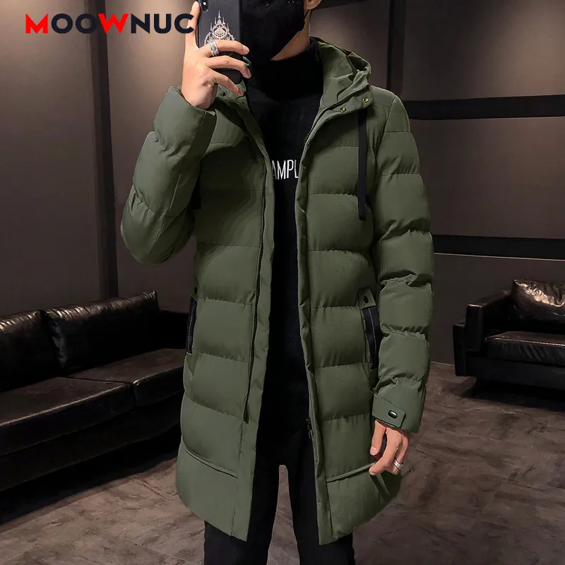 Parkas de plumón para hombre, chaqueta de moda de invierno para hombre, abrigo cortavientos grueso informal para hombre, sombreros largos a prueba de viento, marca comercial sólida MOOWNUC 221128