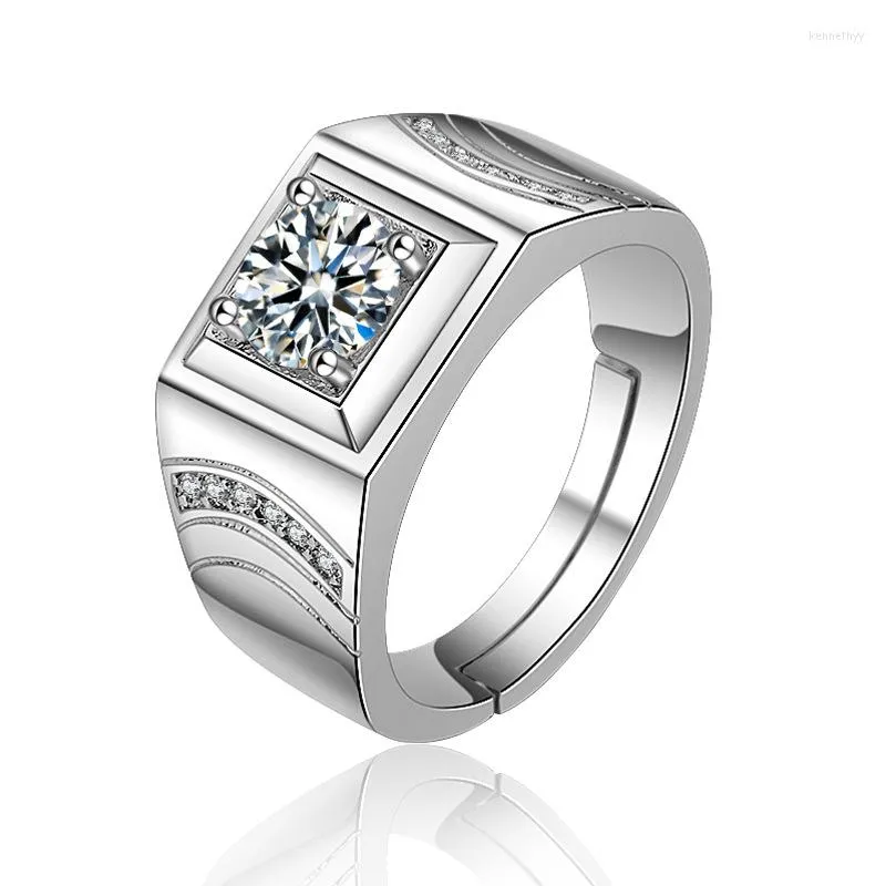 Bagues de mariage Imitation Diamant Bague Homme Plaqué Platine Large Saint Valentin Amoureux des Cadeaux