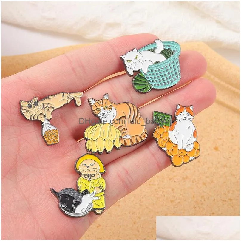 Pins broches cartoon creatieve dierenreeks legering broche 5 stcs set fruit email kleur behoud badges katten veiling pin deni dhvyc