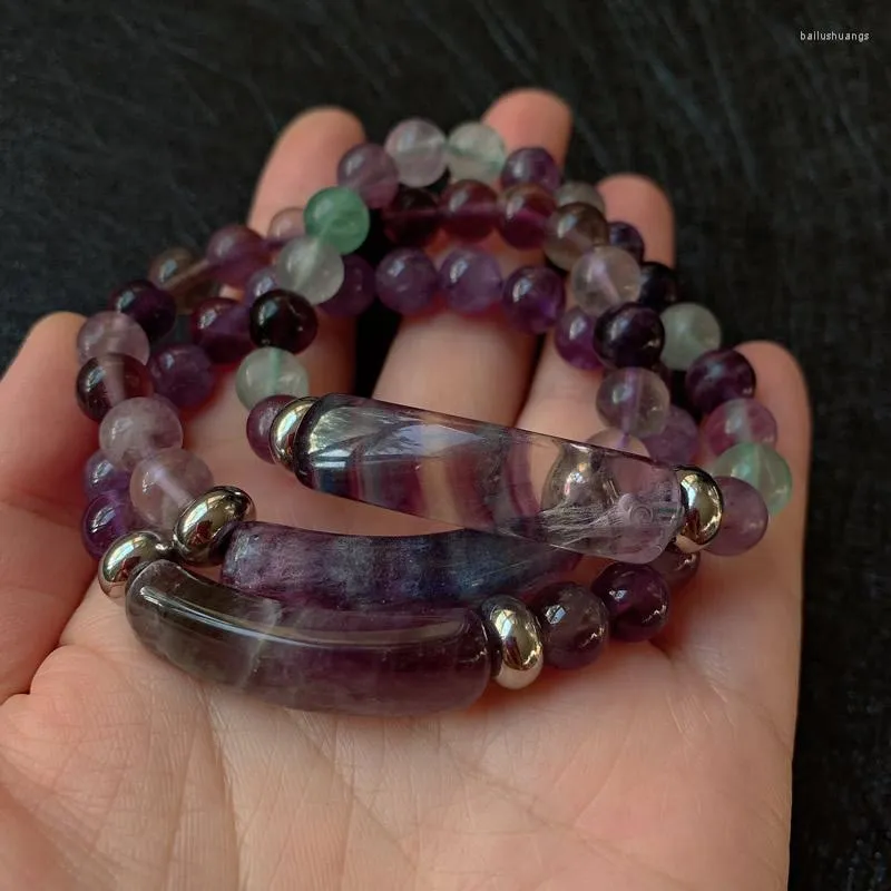 Bracelets en pierre gemme naturelle brin guérison violet Fluorite améthystes vert Quartz cristal Rectangle barre breloques Femme