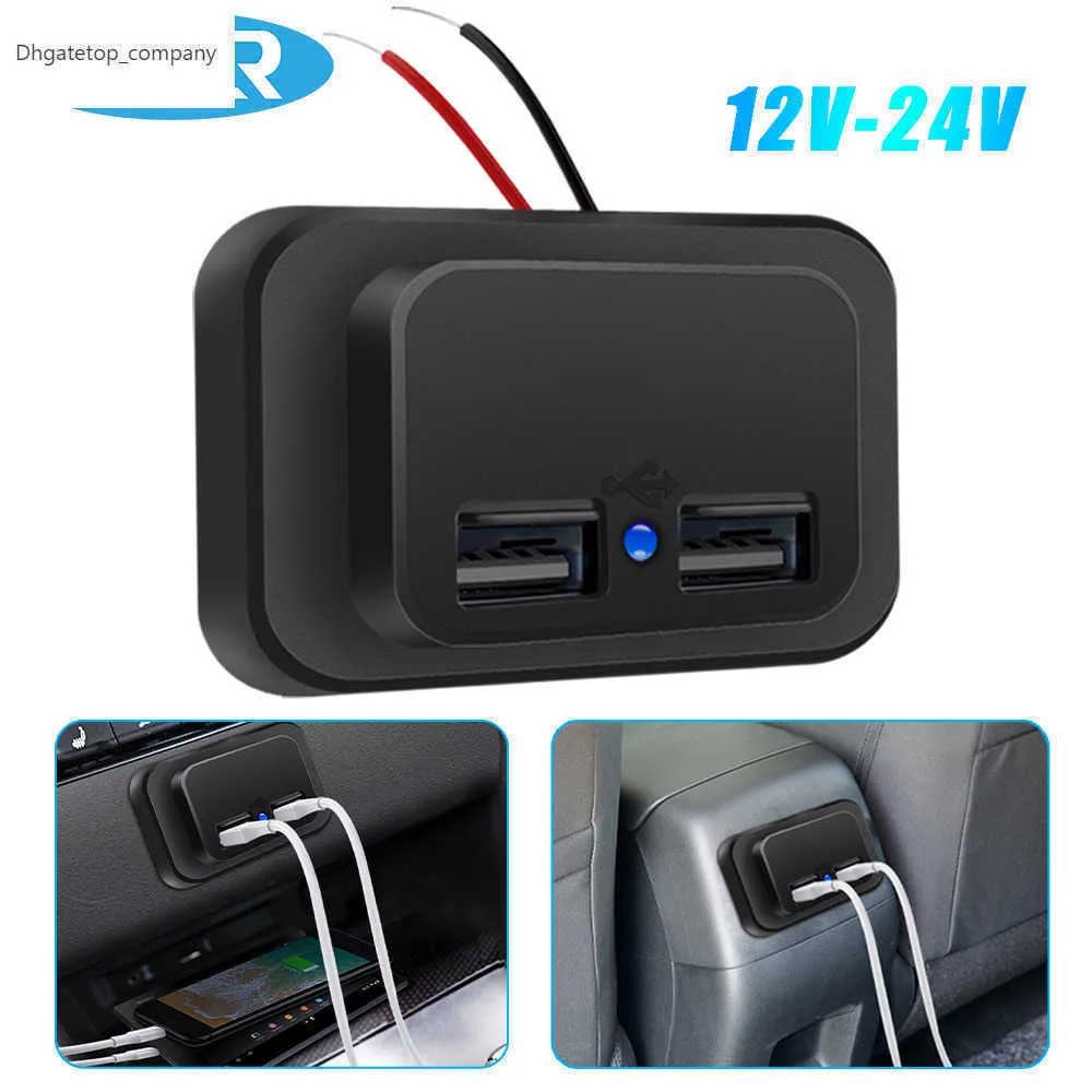 Dubbel USB -billaddare 12V/24V 3.1A Laddning av splitter -uttag Power Adapter för motorcykel Camper Truck ATV Boat RV