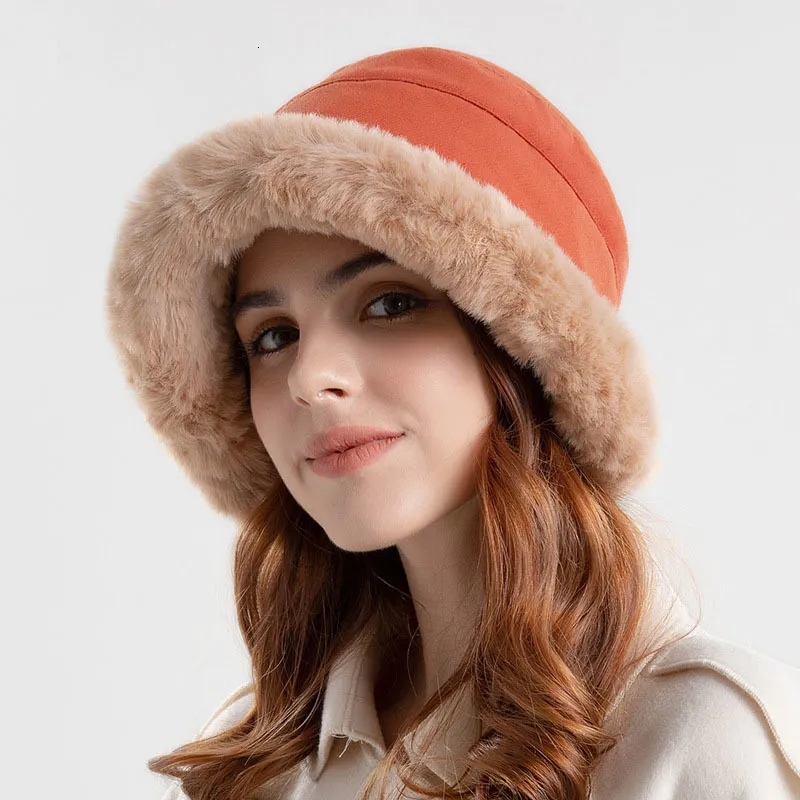 Szerokie brzegowe czapki wiadro zima plus futra futra jagnięce włosy żeńskie swobodny pluszowy garnek moda fasherman 221125