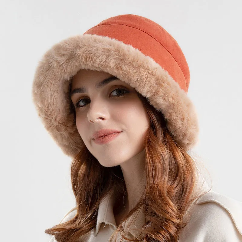 Large bord chapeaux seau hiver Plus velours fourrure agneau cheveux femme décontracté chaud en peluche Pot mode polaire pêcheur 221125