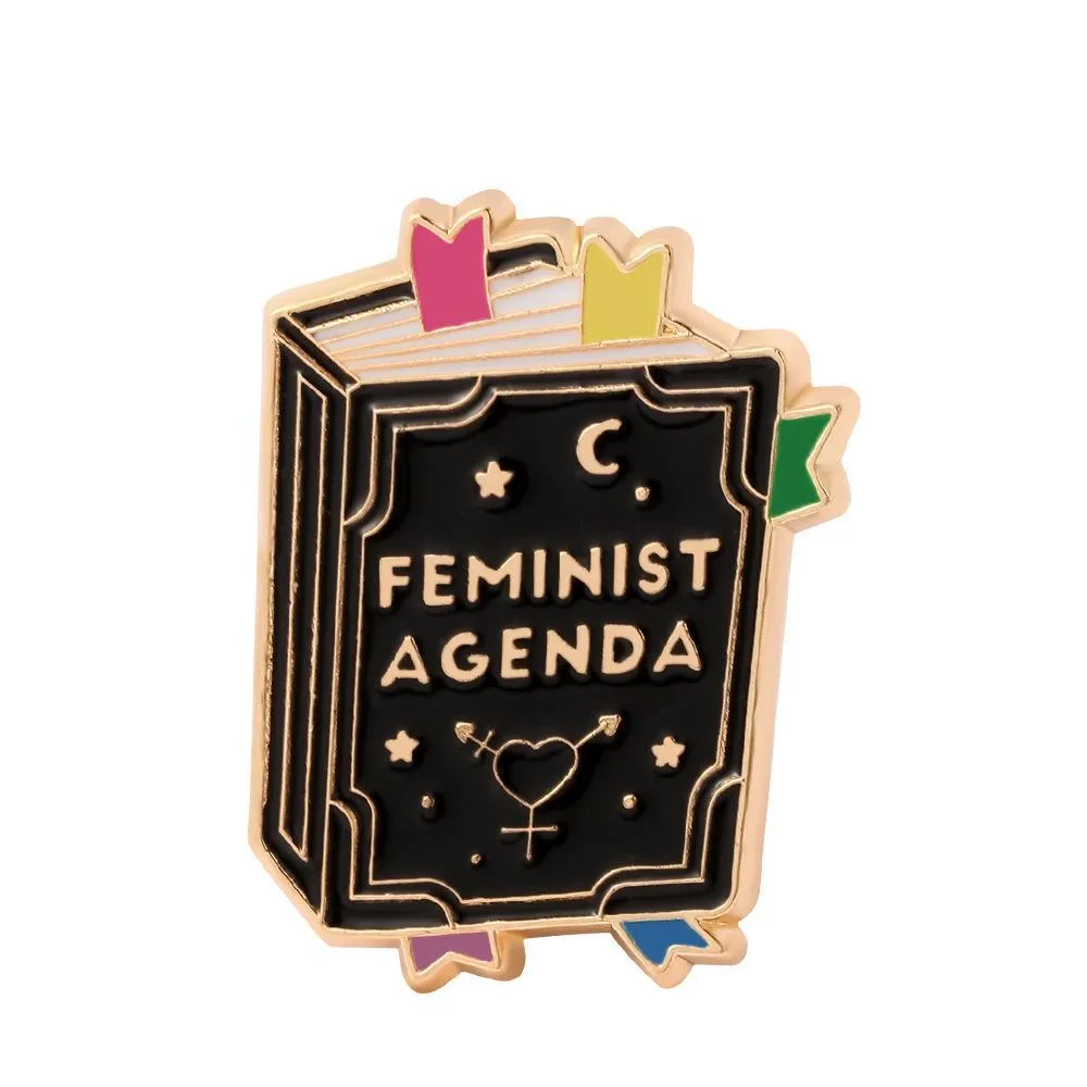 Pins Brooches Feminist Agenda Magic Spell Book Brooch Pins Enamel Metal Badges Lapel Pin Brooches Jackets Fashion Jewelry A Dhgarden Dh3Ll