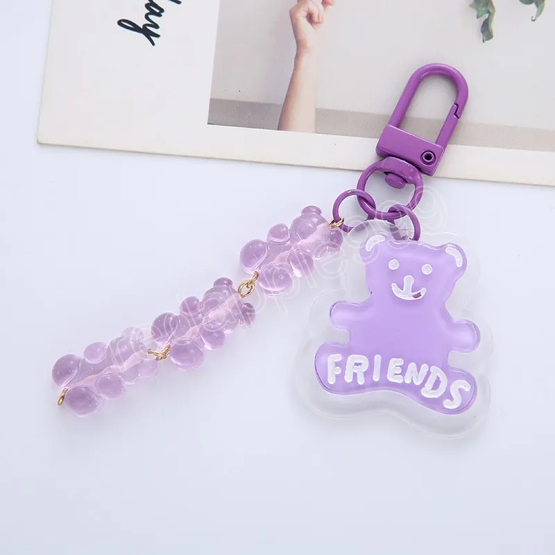 Fashion Colorful Chain Bear Keychain Women Girl Gummy Bear Handbag Keyring Cute Pendant Charms Key Chains Gifts