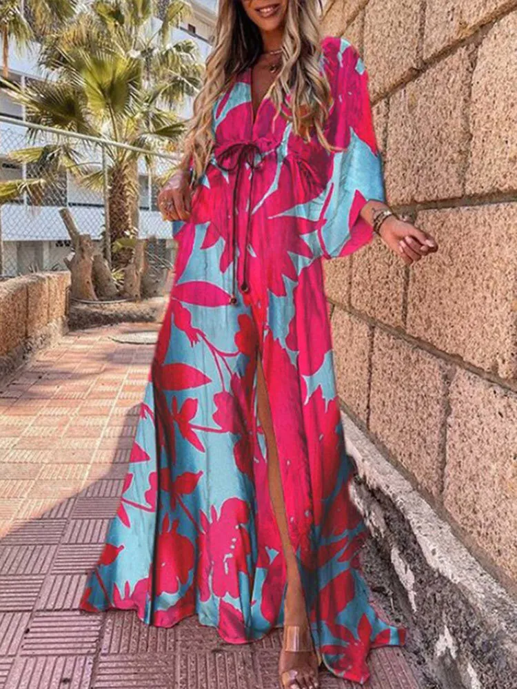 Robes décontractées boho imprimement robe maxi pour femmes couverture de bikini ups d'été de la plage bohème