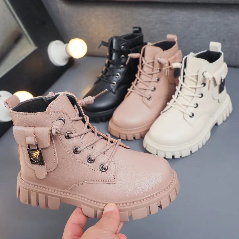 Boots Autumn and Winter Girls Ankle Fashion Nonslip Boys Pu Leather Kort barn Korea Fall Toddler Girl 221125