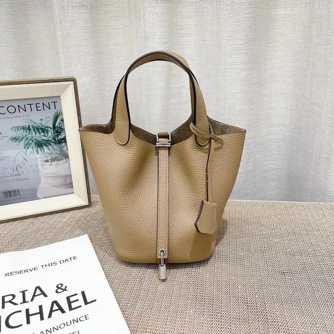 Designer Leather Bucket Bag With Cross Body Strap And Picotin ...