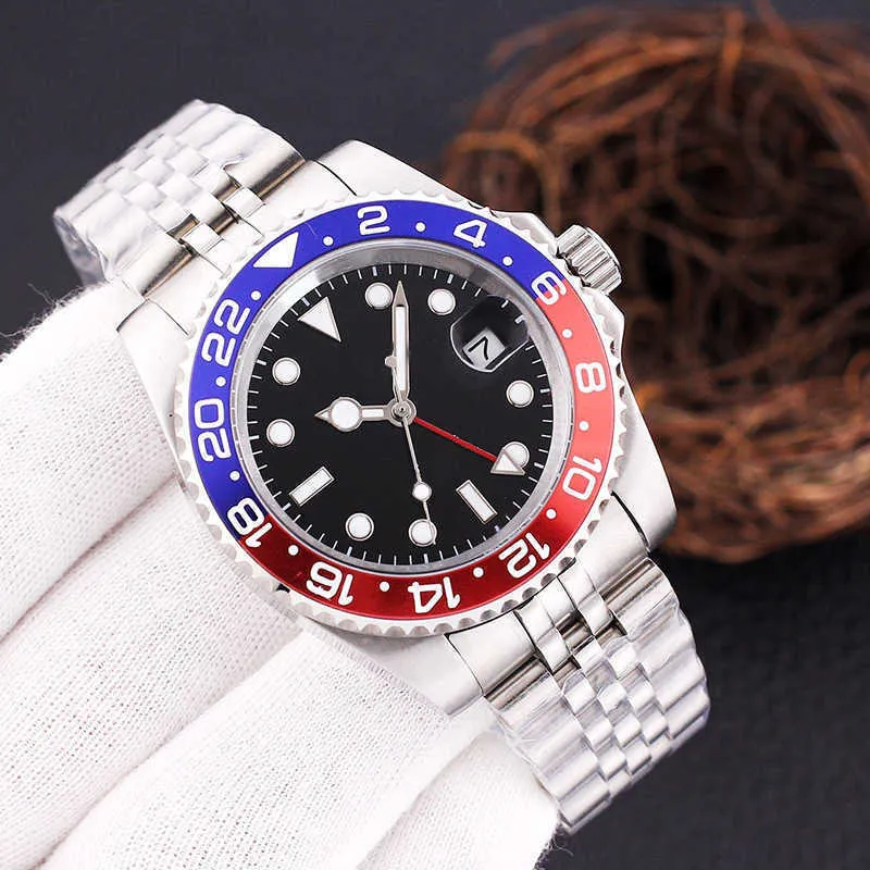 Gmt Working Men Watch Mechanical Movement Watches Fashion Automatic WristWatch Stainless Steel Belt Men's WristWatches Montre De Luxe aaa Quality ceramic Bezel