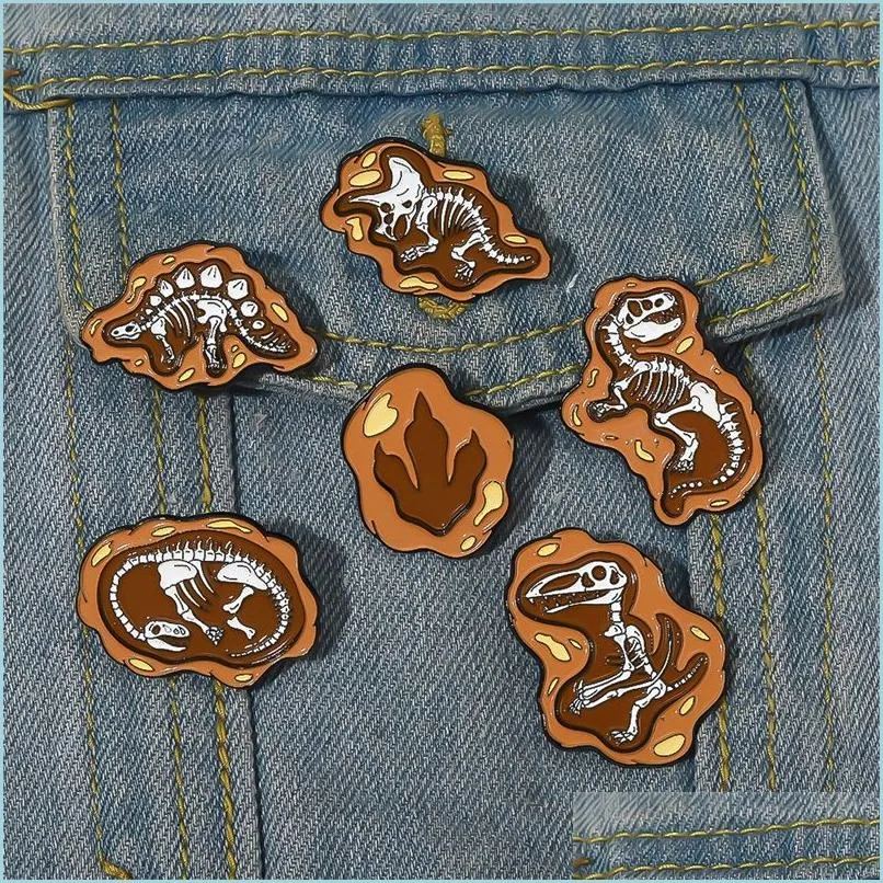Pins Brooches Luxury Enamel Pins Custom Cartoon Dinosaur Animal Skl Pattern Originality Boys Girls Badge Bag Decoration Accessories Dhjqh