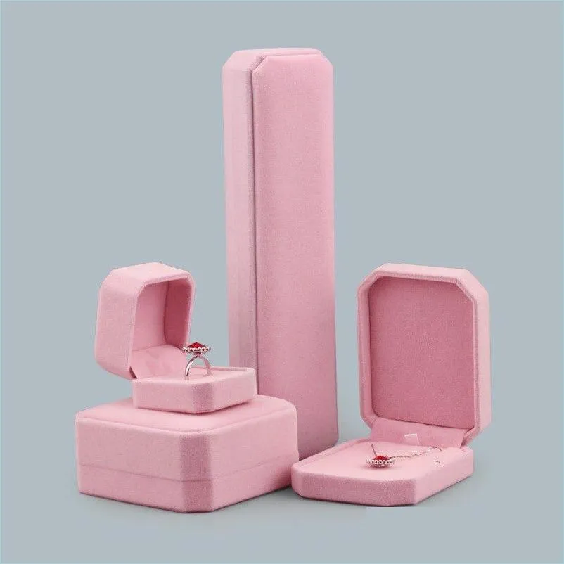 Jewelry Boxes Square Shape Veet Jewelry Packaging Holder Pink Color Box For Pendant Necklace Bracelets Rings Earring Boxes D Dhgarden Dhikp