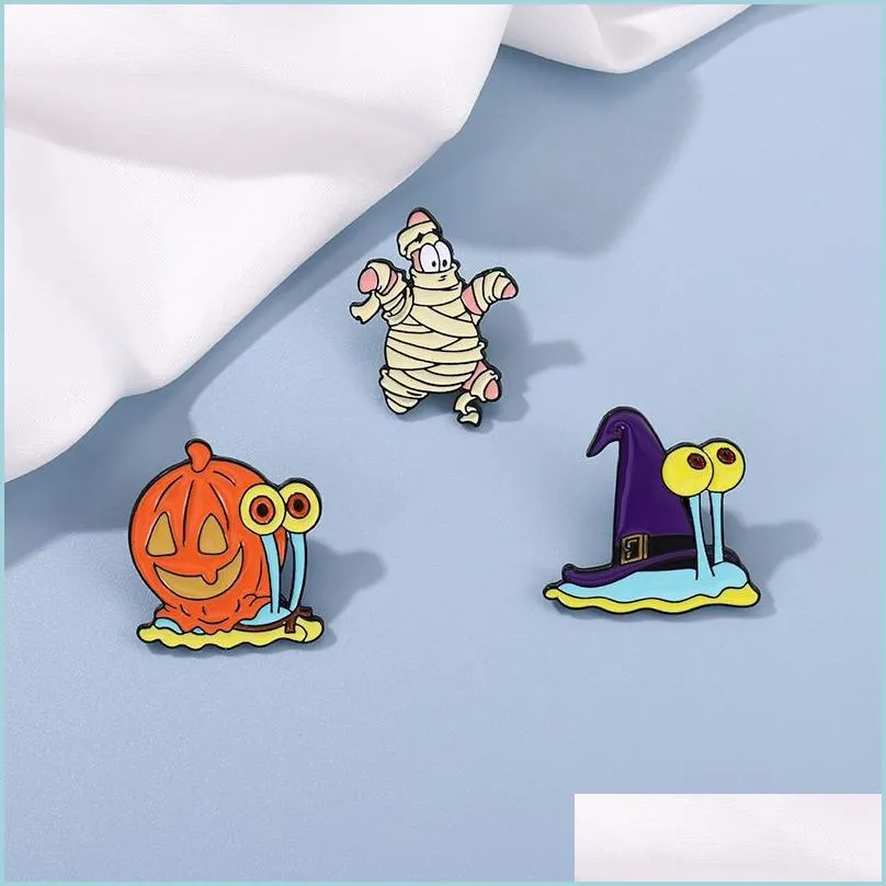 Pins Brooches Halloween Enamel Pins Cartoon Cute Pumpkin Snail Shape Metal Badges Clothes Decoration Designer Brooches And Dhgarden Dh40P