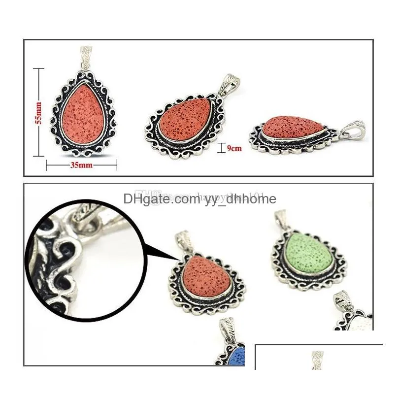 Pendant Necklaces Lava Stone Water Drop Shape Pendant Essential Oil Diffuser Natural Volcanic Rock Charm Fit Necklace Diy Jewelry In Dhnza