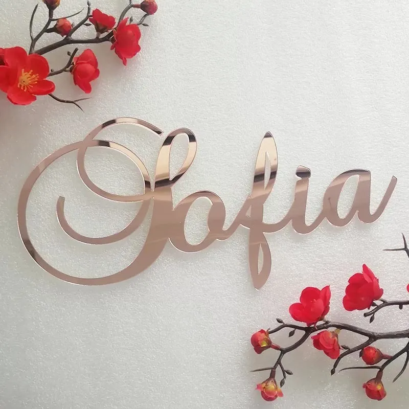 Decorazione per feste Specchio personalizzato In oro rosa Targa con nome per bambino Asilo nido da parete Personalizzato in legno rustico Battesimo di matrimonio 221128