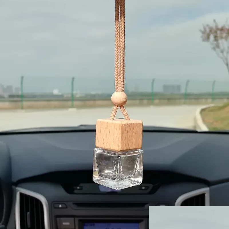 Diffusori di oli essenziali Bottiglia di olio essenziale Pers Fragranze Ciondolo mobile trasparente vuoto Car Hanging Square Gift Magic Diy Bot Dhp86