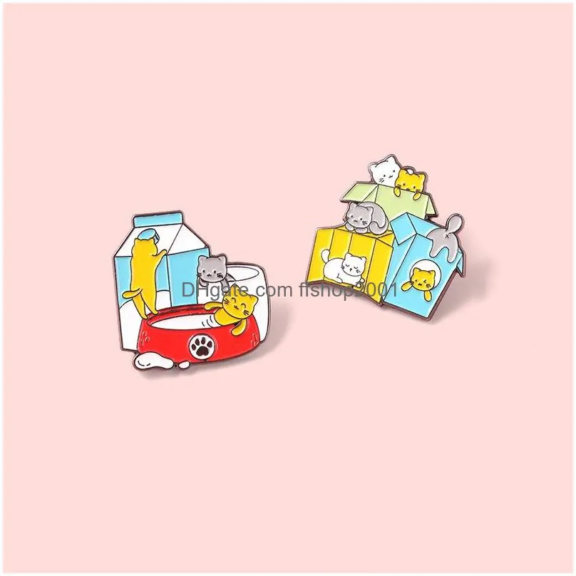 cartoon animal brooches for women cat with box pins brooch party metal painting enamel badge fashion creative jewelry gift accessories