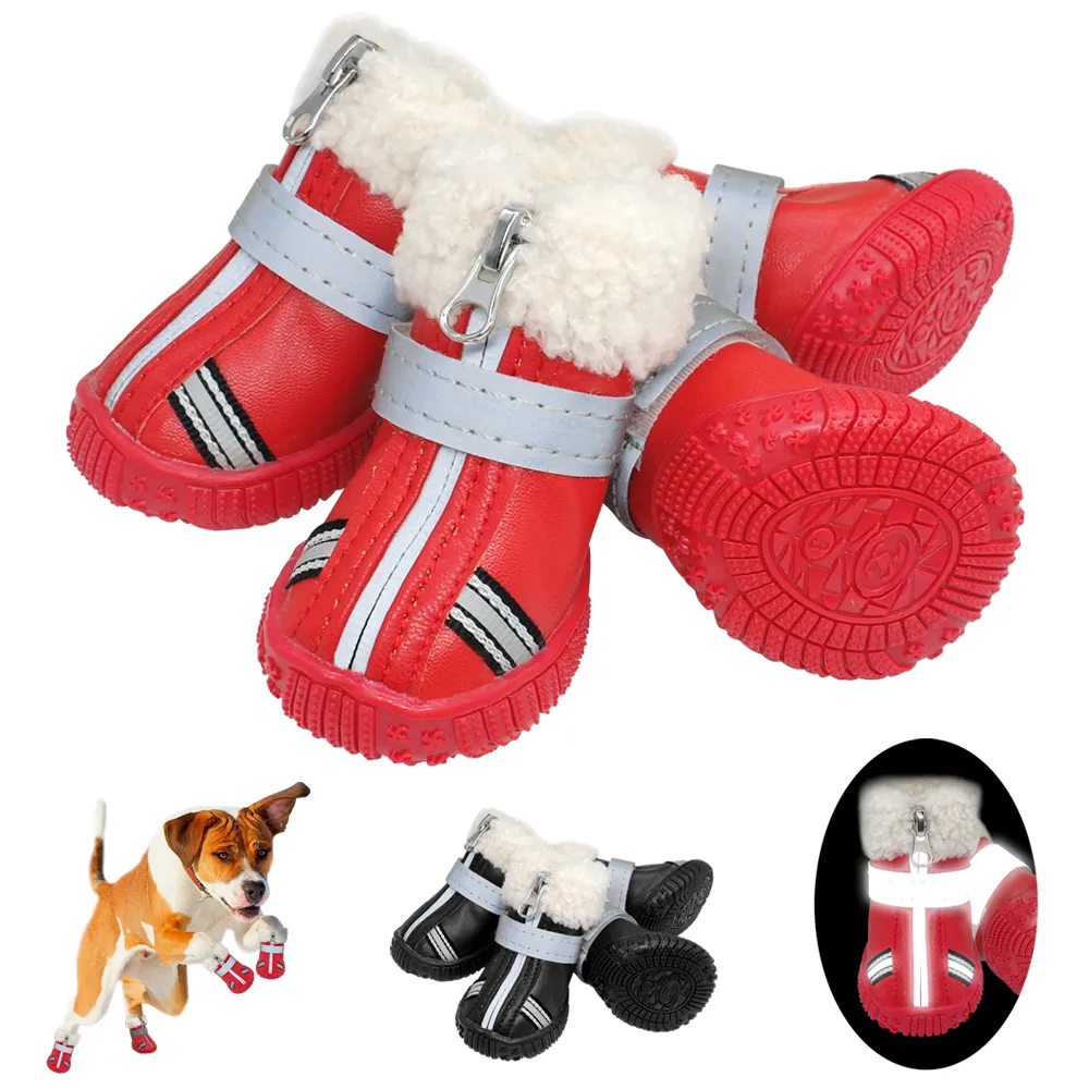 Hundebekleidung Warme Haustierschuhe Winter Wasserdichte Stiefel Schuh Regen Schnee Booties Reflektierende rutschfeste Schuhe für kleine große S 221128