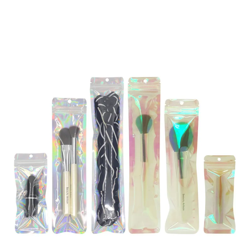 Multi-sizes Holographic Brush Packing Bags with Hanger Hole 100pcs lot Zipper Seal Packaging USB Bag