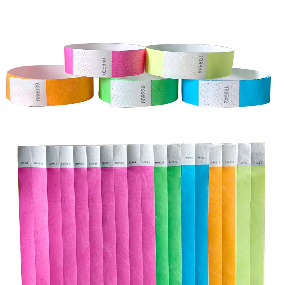 Decorazione per feste Colori al neon Braccialetti Tyvek da 3/4 pollici con numeri Indossano bellissimi colori per feste Eventi 1000 pezzi 221128