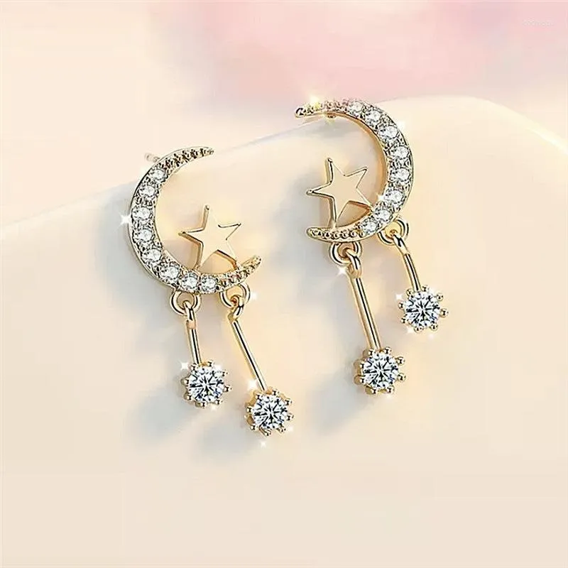 Boucles d'oreilles pendantes lune étoile gland pour femmes mode coréenne Zircon boucles d'oreilles goutte femme oreille bijoux filles cadeaux articles KCE080222C