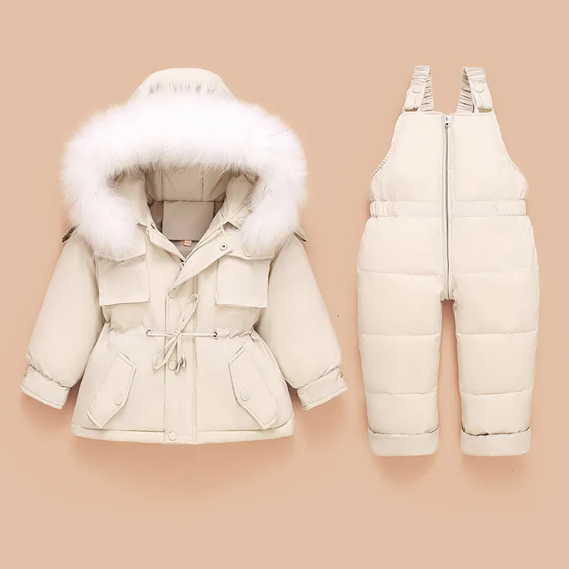 W dół płaszcz dla dzieci kurtka jumpsuit dzieci maluch dziewczyna chłopiec ubrania 2pcs zimowy strój garnitur ciepłe dziecko ubrania z zestawami 221125