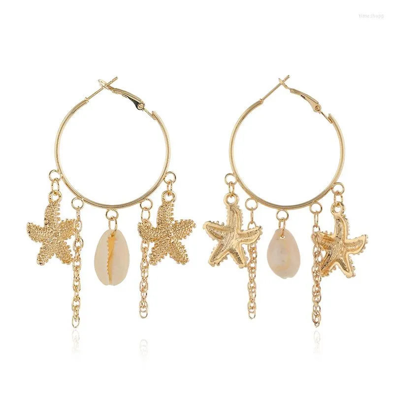 Hoop Earrings Summer Beach Ear Jewelry Ocean Starfish Shell Shape Metal Drop Dangle For Women Female Brincos Holiday Party