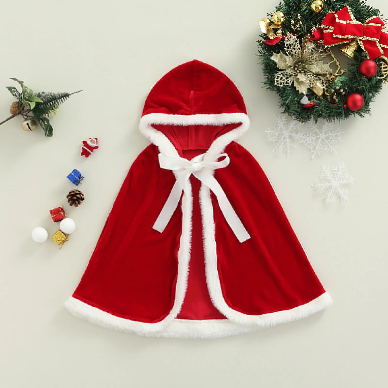 Abrigos de tenca niño niña Navidad capa roja Sra. Claus Santa terciopelo con capucha Poncho capa niños traje de Navidad traje 221125