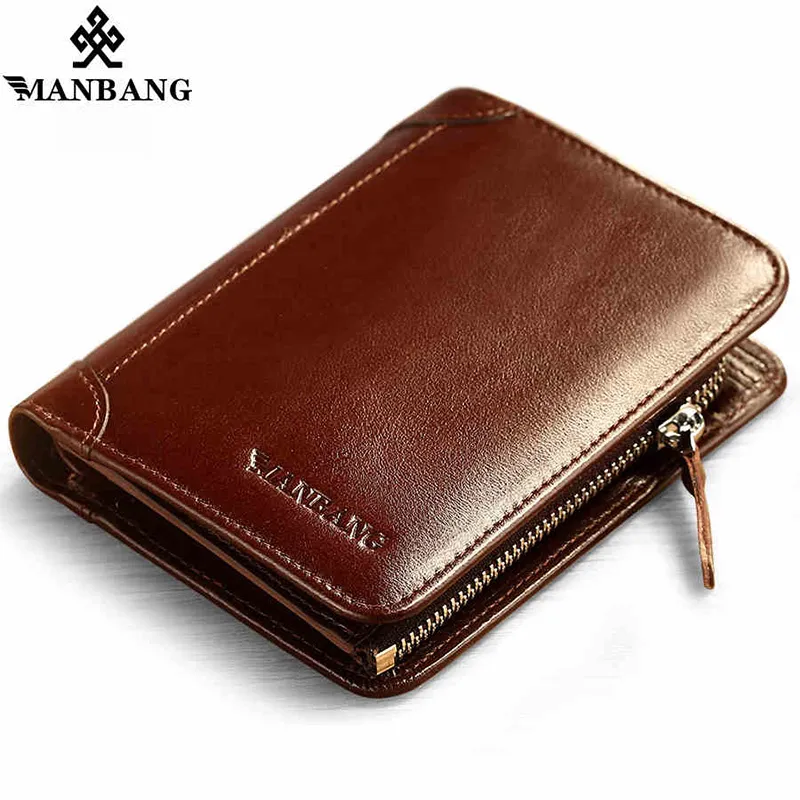 Manbang Time-limited Short Solid Hot High Quality Genuine Leather Wallet Men Wallets Organizer Purse Billfold Coin Pocket Y19052104