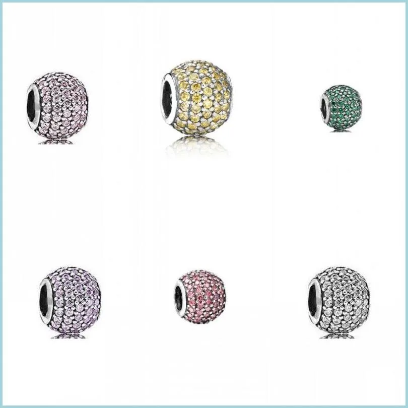 Argento S925 Sterling Sier Charm Bead Bracciale fai da te Collana Perline sparse Intarsio Mticolor Strass Gioielli di moda semplici 1554 Dhgarden Dhpwd