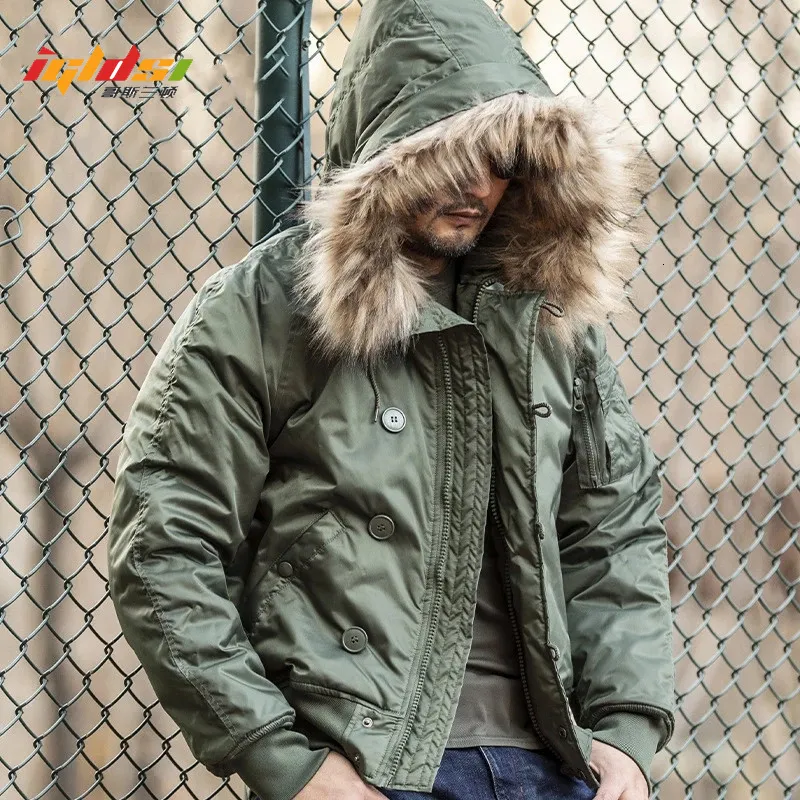 Mens Down Parkas Winter Gruby Wojskowa kurtka taktyczna ciepłe wykop futra kołnierz z kapturem Lot Pilot Pilot Bomber Army Cotton Parka 221128