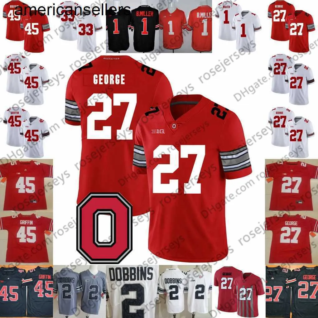 Ohio State Buckeyes #27 Eddie George 32 Jack Tatum 36 Chris Spielman 45 Archie Griffin 9 Johnny Utah Vintage Rot-Weiß-Trikot