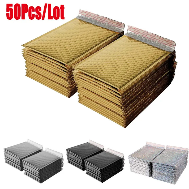 Приветствующие карты 50pcslot foam convelope self seal mailers с мягкими конвертами с пузырями пакеты с рассылки для почтовых рассеиваний черное золото 221128