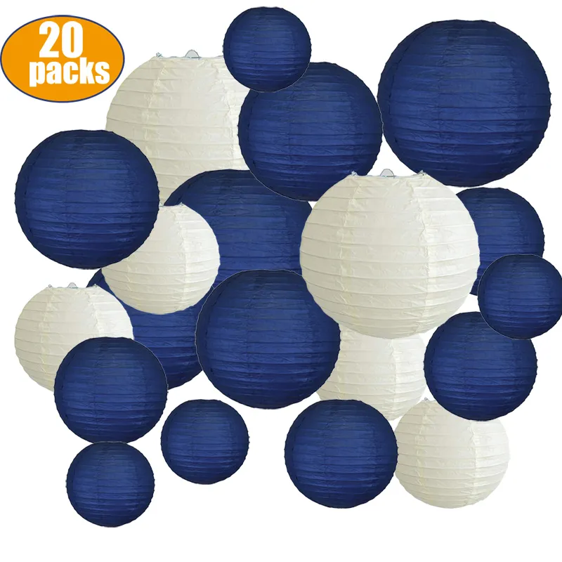 Other Event Party Supplies 20 pcs 6"-12" Paper Lanterns Assort with Size Navy Blue Beige Chinese Lantern Ball for Wedding Christmas 221128