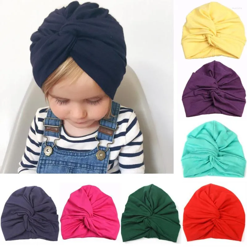 Chapeaux bébé enfants couleur unie chapeau torsadé Stretch Turban cheveux tête Wrap casquette HATYS0330