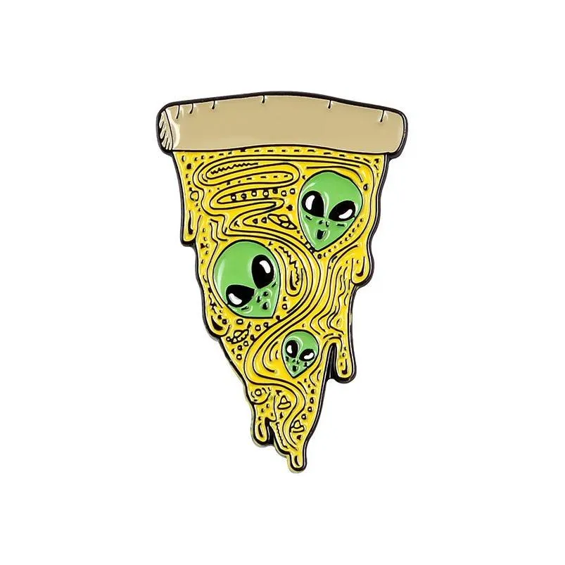 Pins Broschen Alien Muster Dreieck Pizza Broschen Modedesign Emaille Brosche Für Mädchen Cartoon Essen Abzeichen Denim Hemd Geschenk Tasche Dh8Wk