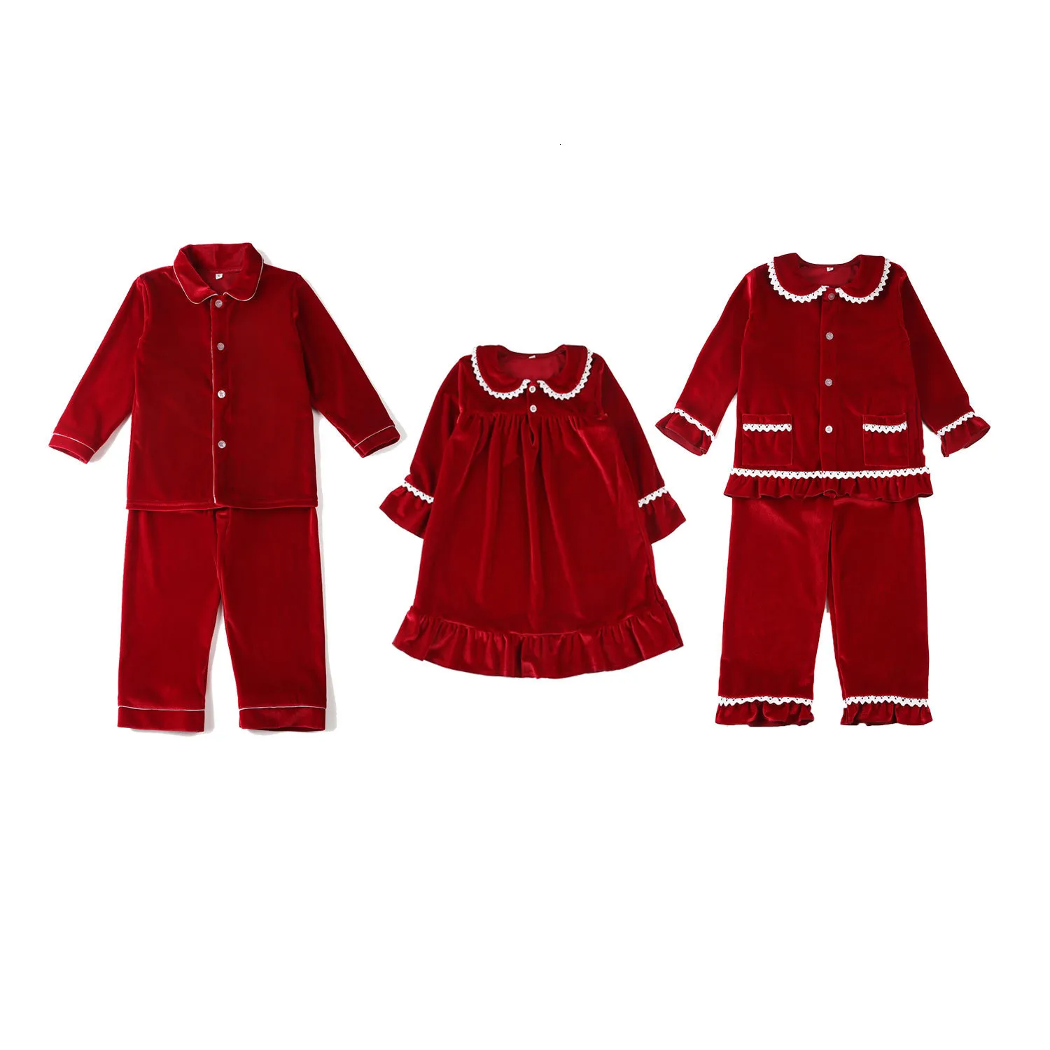 Пижама Оптовые детские малыши для детей и девочек Семья, соответствующая рождественской пижаме, набор бархатных детей 221125