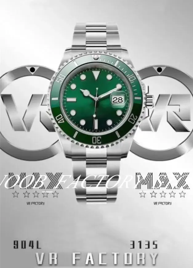 Oglądaj fabrycznie Mężczyźni Super VRF Wersja Sapphire zegarki męskie Cal.3135 Automatyczny ruch 904l Czarna zielona ramka ceramiczna VRF Luminous Nurving WristWatches Oryginalne pudełko