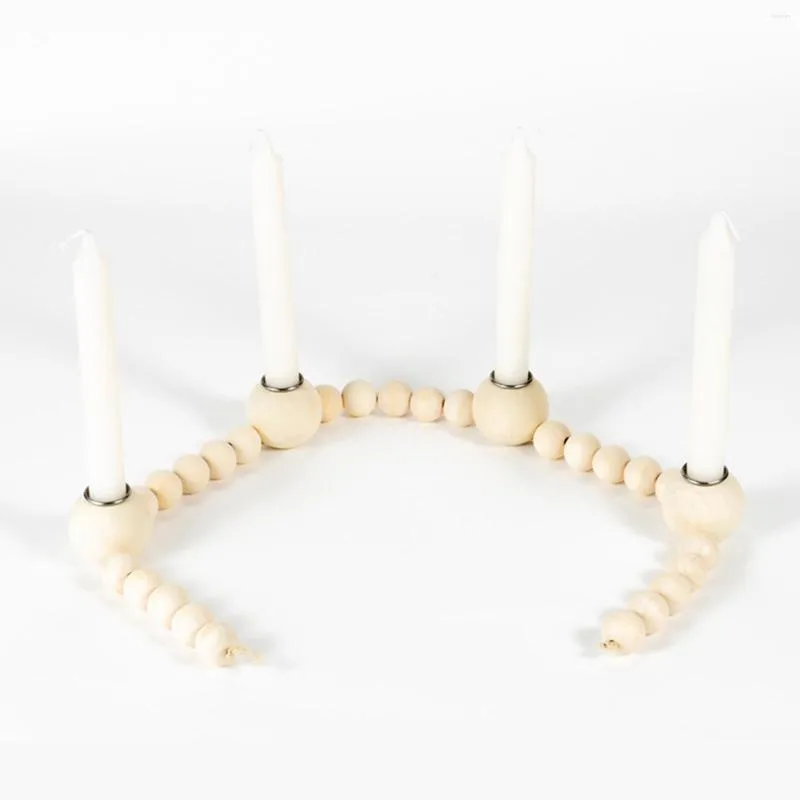 Candle Holders Wooden Beads Taper Holder Farmhouse Set Of 4 Candelabra For Dinner Table Wedding Birthday Fireplace Decoration