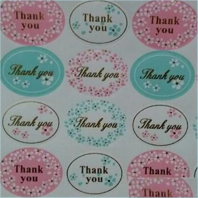 Other Decorative Stickers Thank You Gift Packing Sticker Circar Floral Pattern Label Wrap Stickers Festival Baking Food Gifts Decor Dhr4F