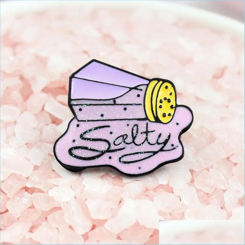 Pins Brooches Salt Jar Salty Purple Enamel Creative Brooch Cartoon Special Tide New Lapels Denim Badge 6161 Q2 Drop Del Dhgarden Dhina