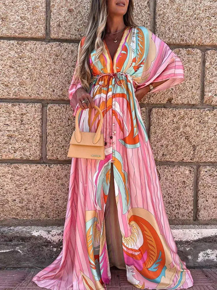 rayon beach dress Multicolor Rayon Crepe Beach Maxi Dress For Women L