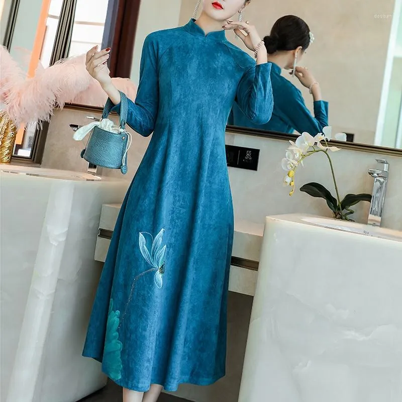 Roupas étnicas Vietnã Dressão tradicional Cheongsam Vintage Oriental Chinese Qipao Cheongsams Vestidos Bodycon Slim Long Ao Dai 11777